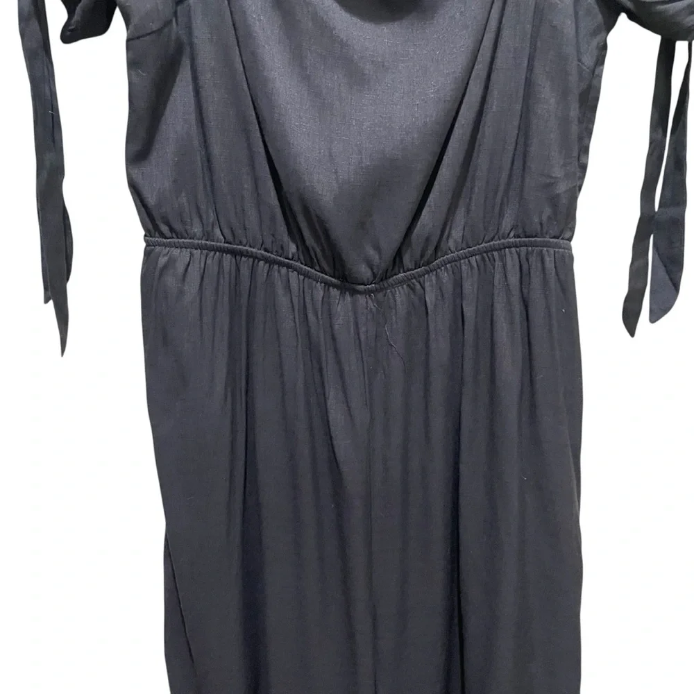 Doe & Rae Puff Sleeve Tie Wide Leg Flowy Jumpsuit Black Women’s Size Medium - Picture 3 of 8
